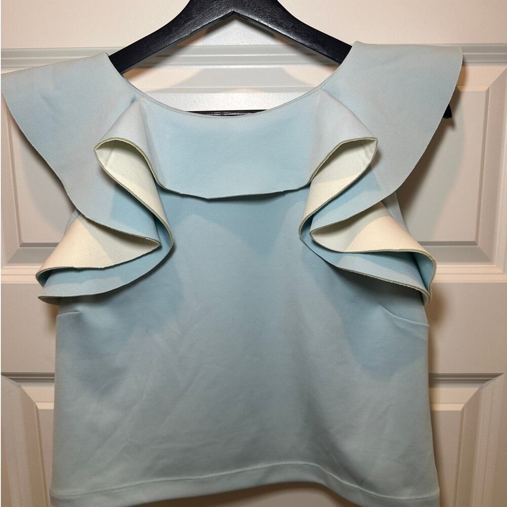 ASOS Blue Ruffle Crop Top Coastal Summer Size 8 - Picture 2 of 9